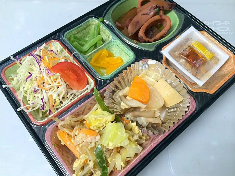 Snapdishの料理写真:日替わり弁当 高野豆腐と野菜の煮物 豊川市の宅配弁当店|Naokazu Kuritaさん