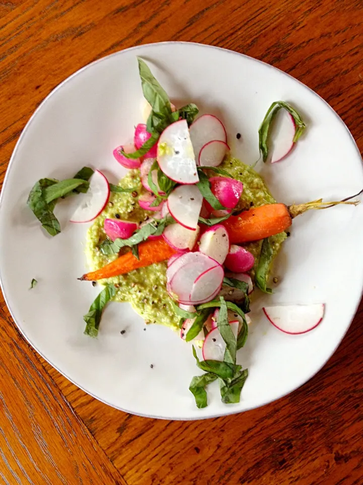 radish carrot salad with asparagus pesto vinagarette|Matthew Cashenさん