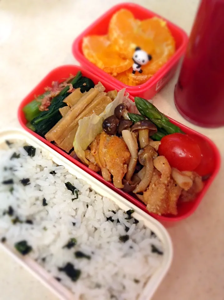 Today's JK lunch box. steamed chicken with tomato sauce.|hoppycowさん