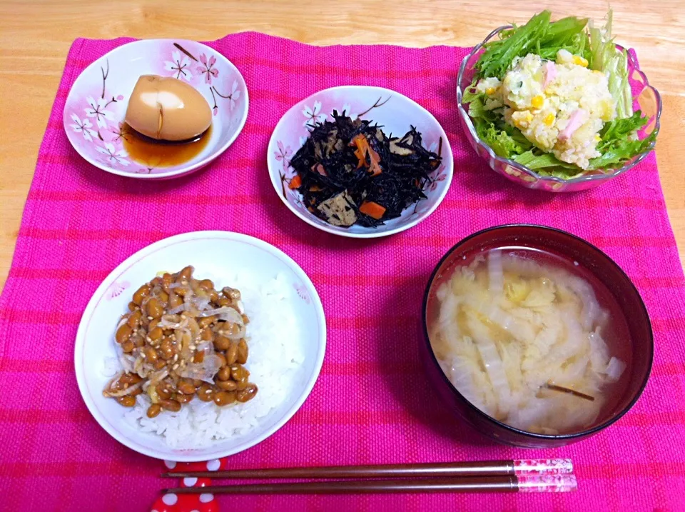 久しぶりに晩ごはん。〜味付け卵、ひじき煮、ポテサラ〜|ゆにょさん