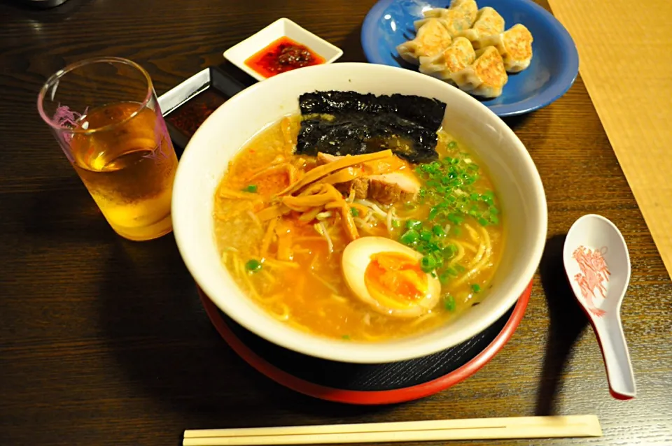 Snapdishの料理写真:Yaeyama Ramen and gyoza.|Craig Colemanさん