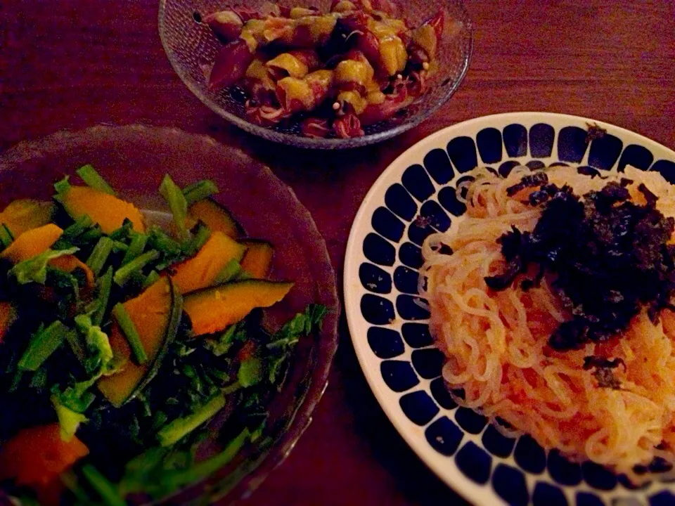 ダイエット★しらたき明太パスタ、レンチン蒸し野菜、蛍イカの酢味噌|noryさん