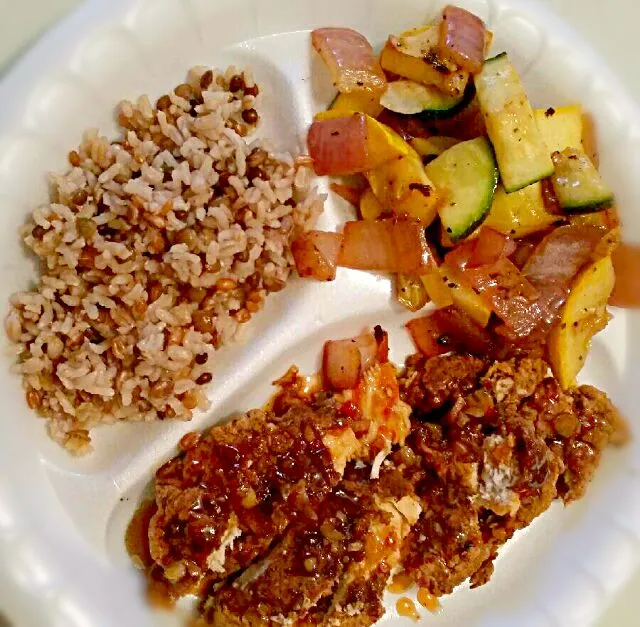 Double crunch honey  garlic chicken with sauteed zucchini and SooFoo  rice|christl babcockさん