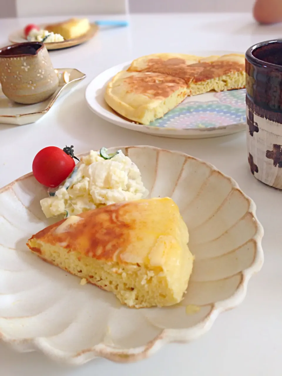 益子焼でホットケーキ|くみとろりんさん