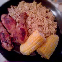 crispy baked chicken with rice and pea's and corn|Alyssa Ɲ Mohamedさん