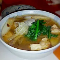 Snapdishの料理写真:Japanese style noodle in soup w/ roasted duck.
鴨南蛮うどん。|伊達亮さん