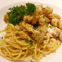 Snapdishの料理写真:Wasabi soyu spaghetti with seared oysters|Alex Smooth @ Gourmet deli (Siam Paragon)さん