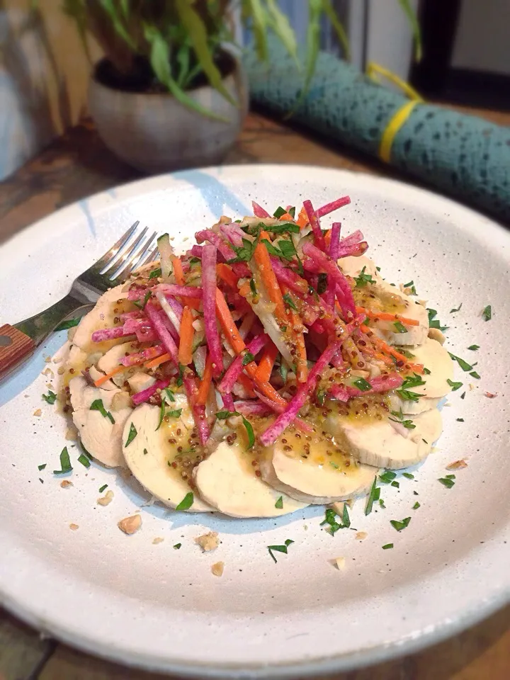 Chicken breast,red daikon salad with orange mustard dressing,inspired by Yukari San|rick chanさん