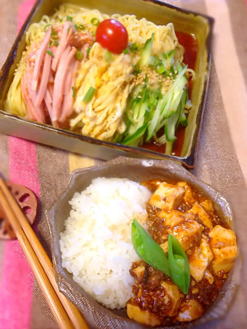 冷やし中華と麻婆丼|kazoominさん