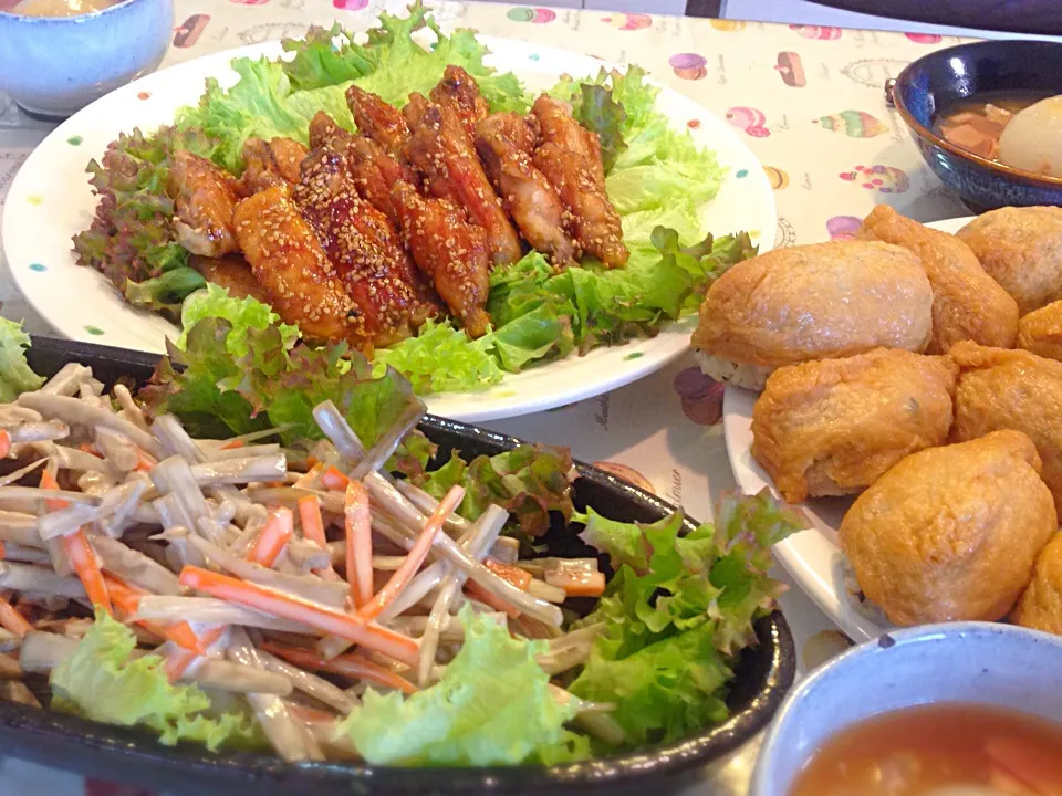 簡単いなりずし・甘辛✨チキンバー・ごぼうサラダ|カオルコさん