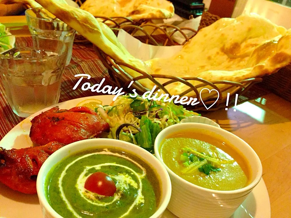 ほうれんそうチーズ＆チキンカレーとナン(*^_^*)|みいたろさん