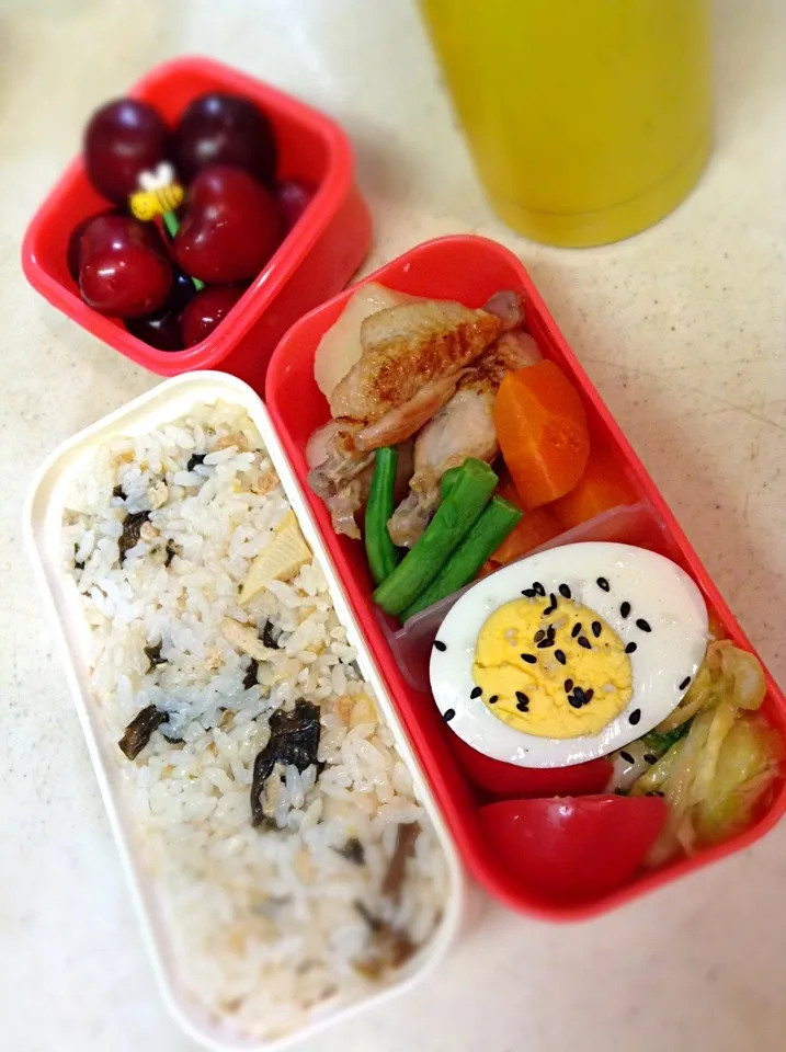 Today's JK lunch box. 若竹ごはーん♥️|hoppycowさん