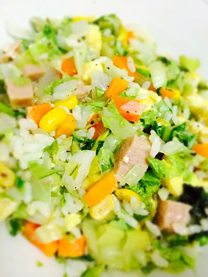 余り物野菜を電子レンジで調理🍴野菜ばっか炒飯🎵|ちょきさん