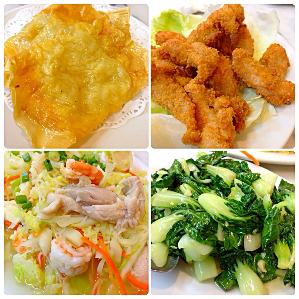 Fried beancurd skin, fried chicken fillet, stir fried Mee sua and veg stirfry@Yixing Xuan Teahouse|coxiella24さん