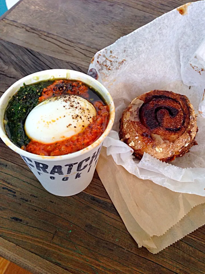 Kale pesto w soft boiled eggs on grits|Carmela Solon P.さん