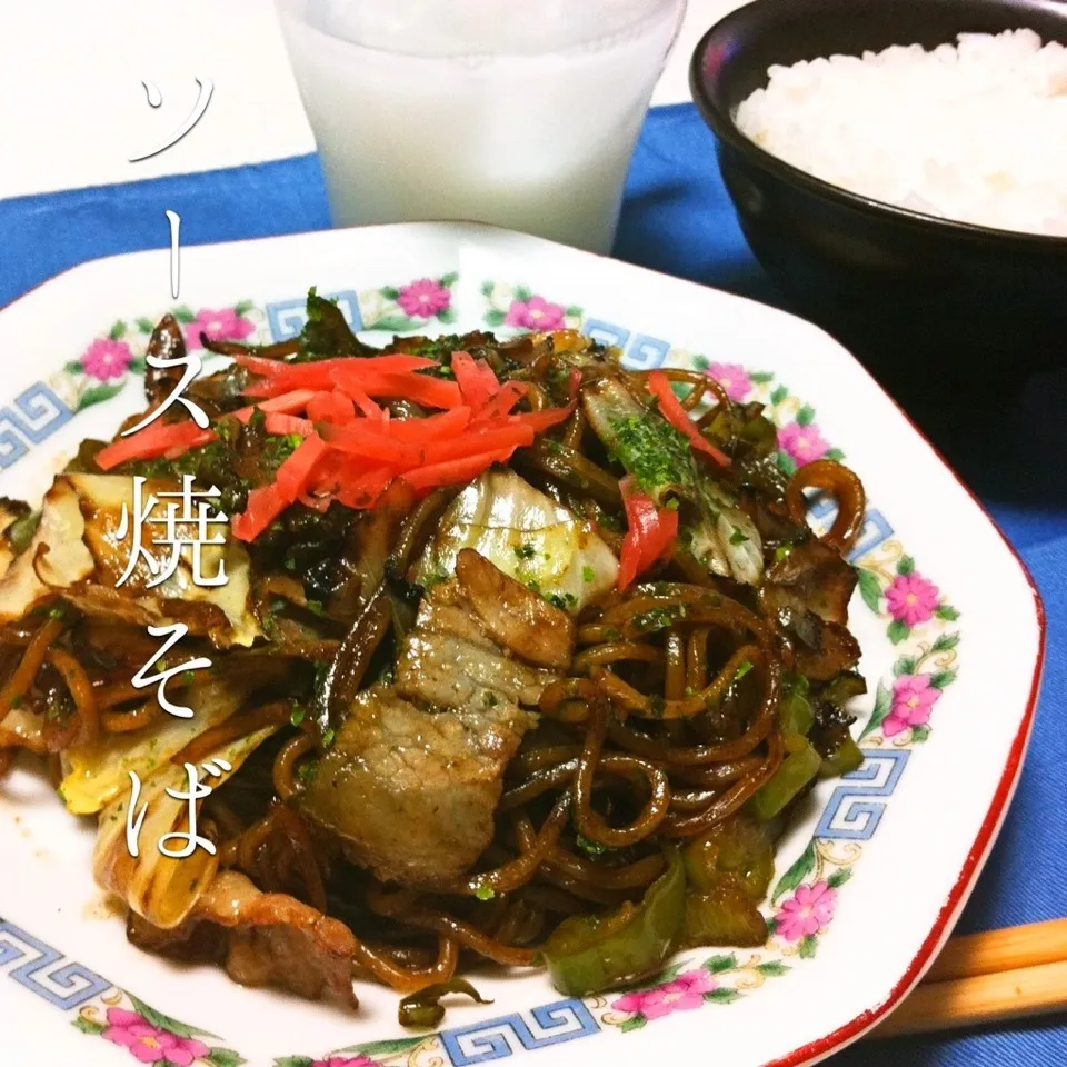 140505-ソース焼そば/ご飯 ¥160 #夕食 #自炊|dune725さん