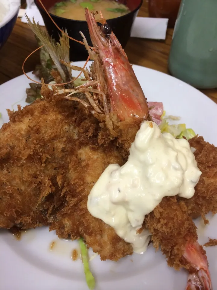 築地市場場内、八千代  アジフライ 車海老定食❗️|TAKさん