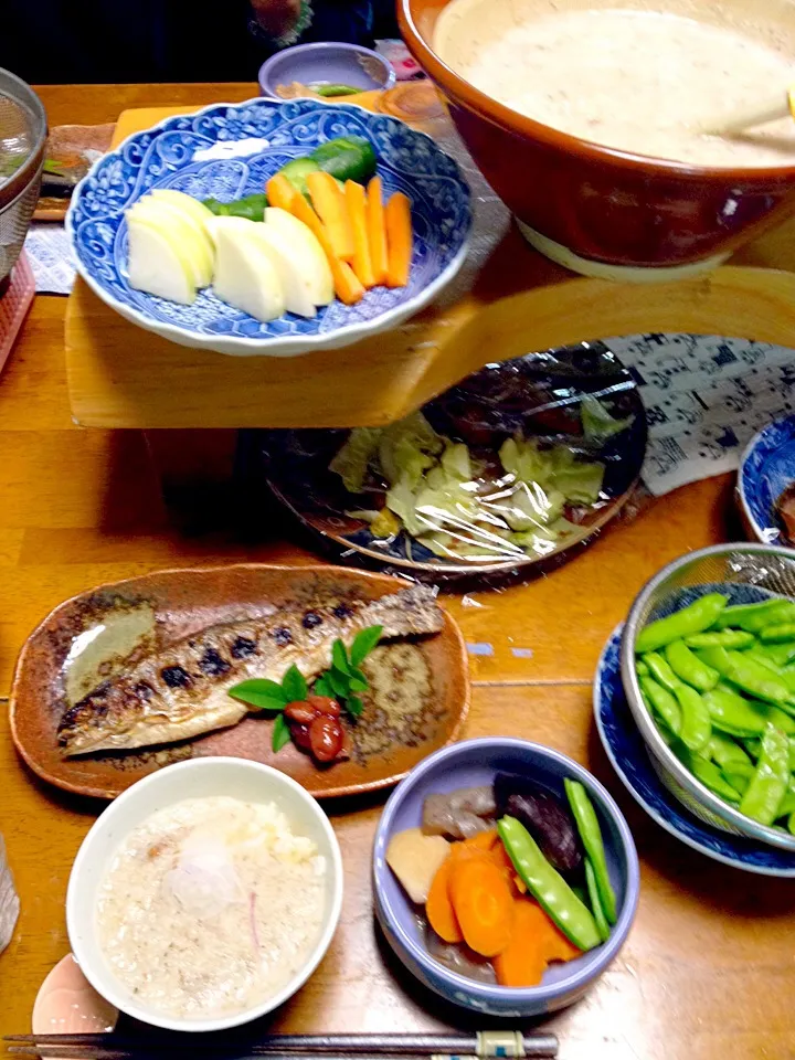 とろろ汁と筑前煮・虹鱒塩焼き|まゆさんさん