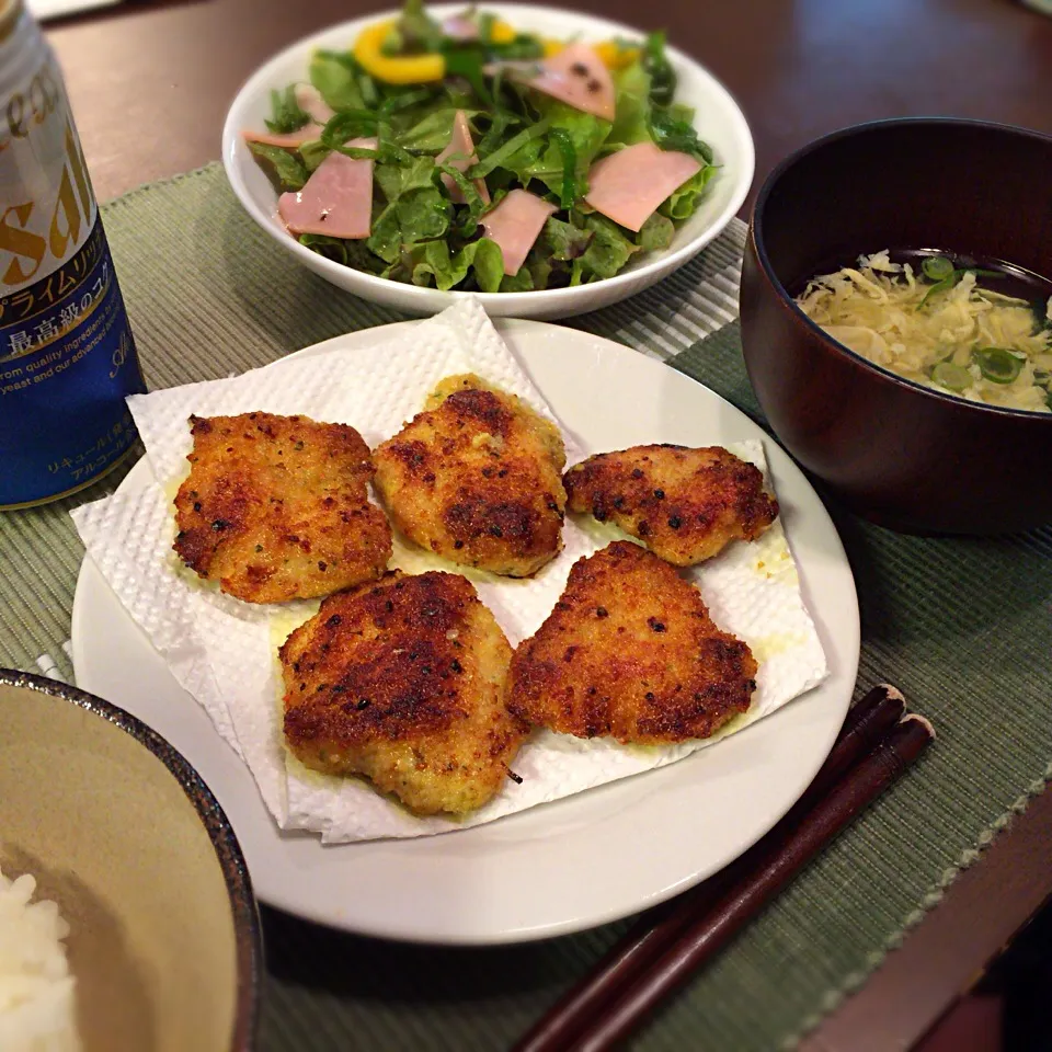 鶏カレーフライ ハムサラダ|さるさん