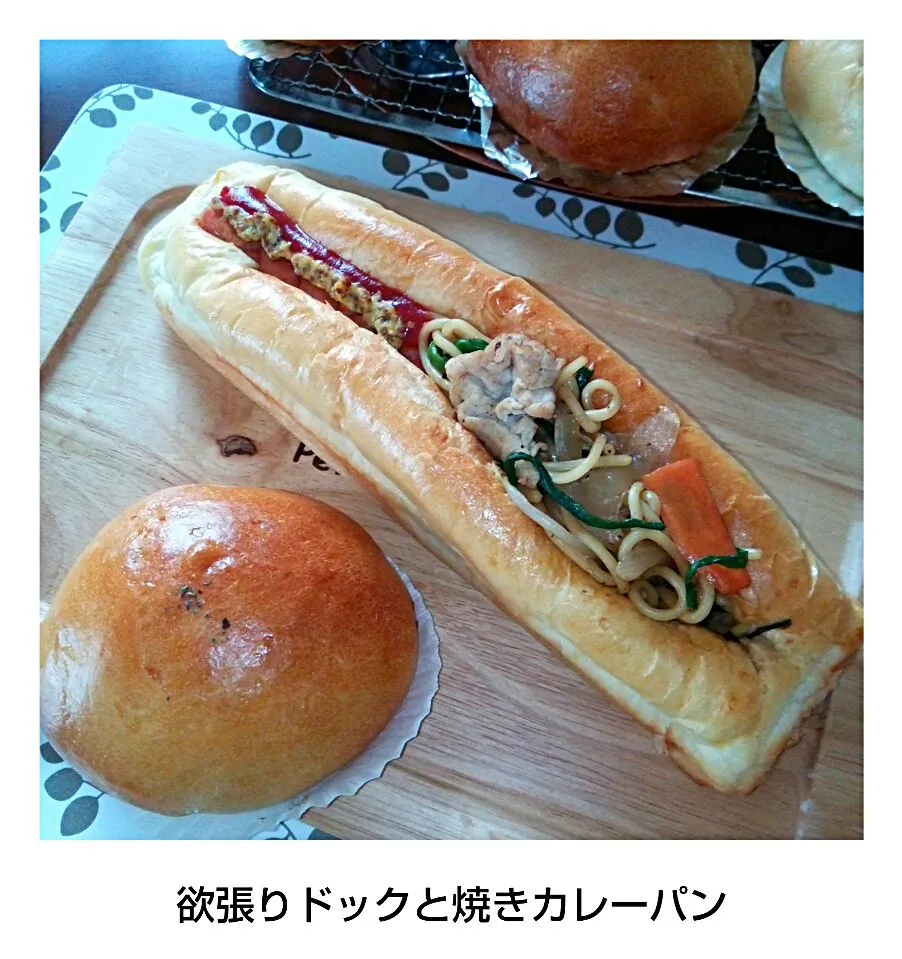 Snapdishの料理写真:旦那ちゃんのランチパン♪ソーセージと焼きそばの欲張りドックと焼きカレーパン♪|♡tama♡さん