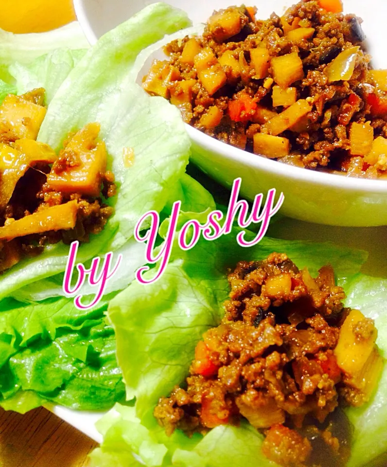 挽肉とたけのこのレタス包み|yoshimiさん