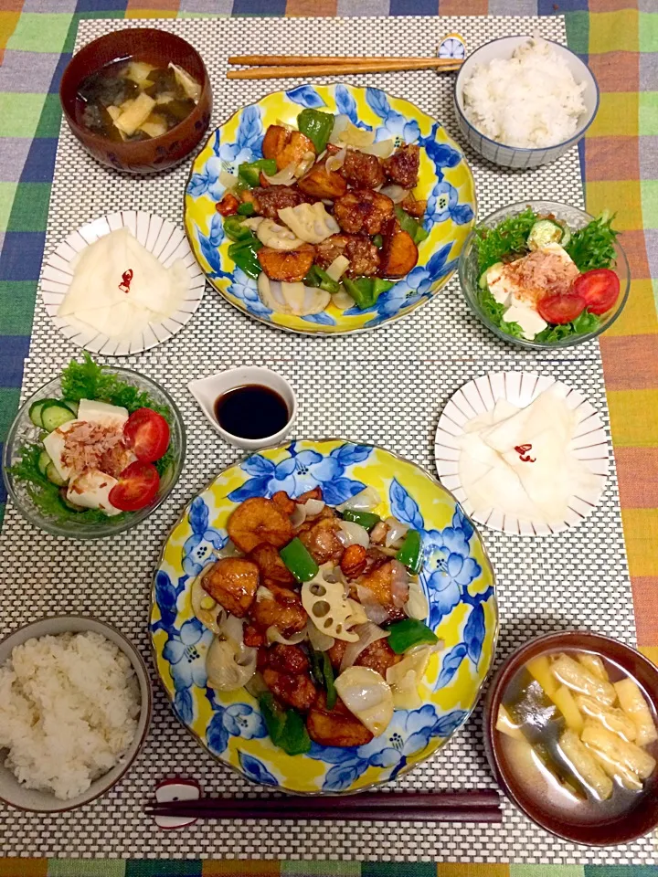 鶏と野菜の黒酢あん定食|aikoさん