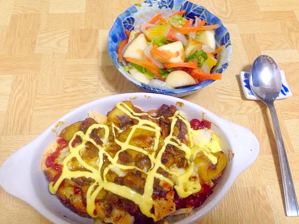 食パンdeカレーラザニア風・春野菜と八朔と紅玉のサラダ|Tarou  Masayukiさん