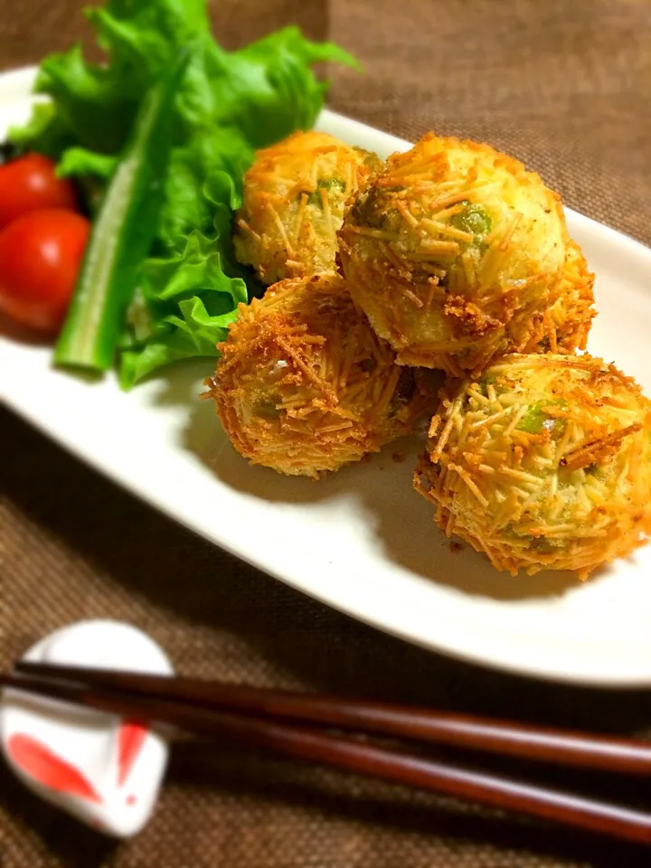 ともさんの料理 豆腐と枝豆 チーズの素麺揚げ✨|kumiさん