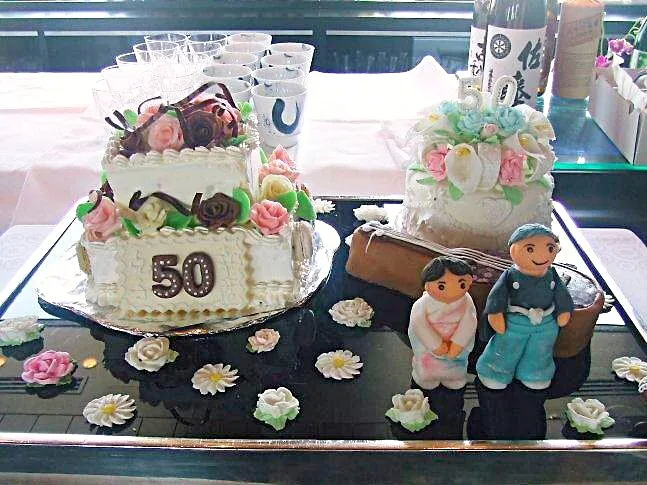 Snapdishの料理写真:結婚５０年パーティのケーキ|De trois,M   cookpad料理教室元講師さん