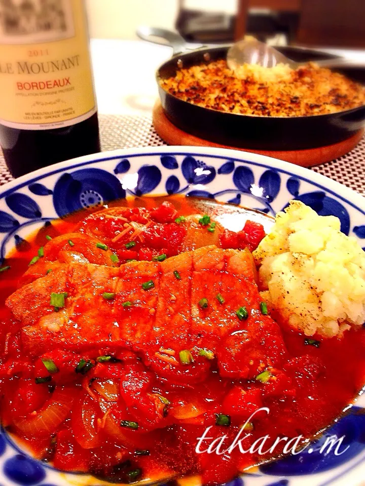 豚ロースの🐷トマト煮込み〜🍅マッシュポテト添え🍷|チョス ♪さん