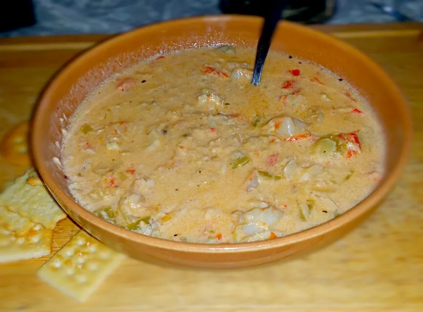 Lobster bisque with roasted peppers sauteed onions with shrimp and tilapia|christl babcockさん