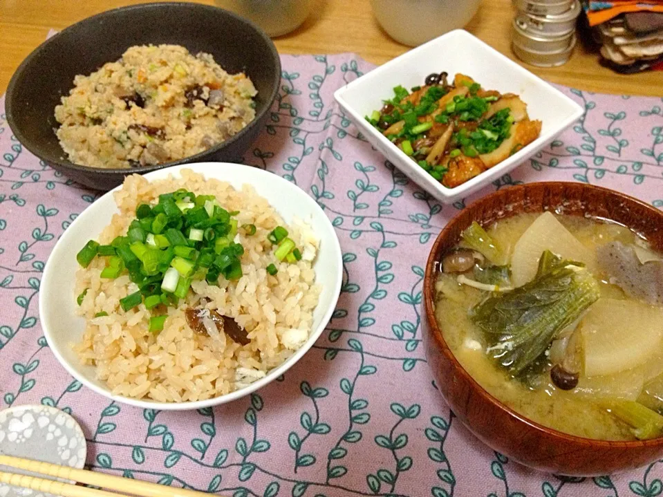 しめじとちくわの照り焼き、卯の花、鯛めし、みそ汁|ハルさん