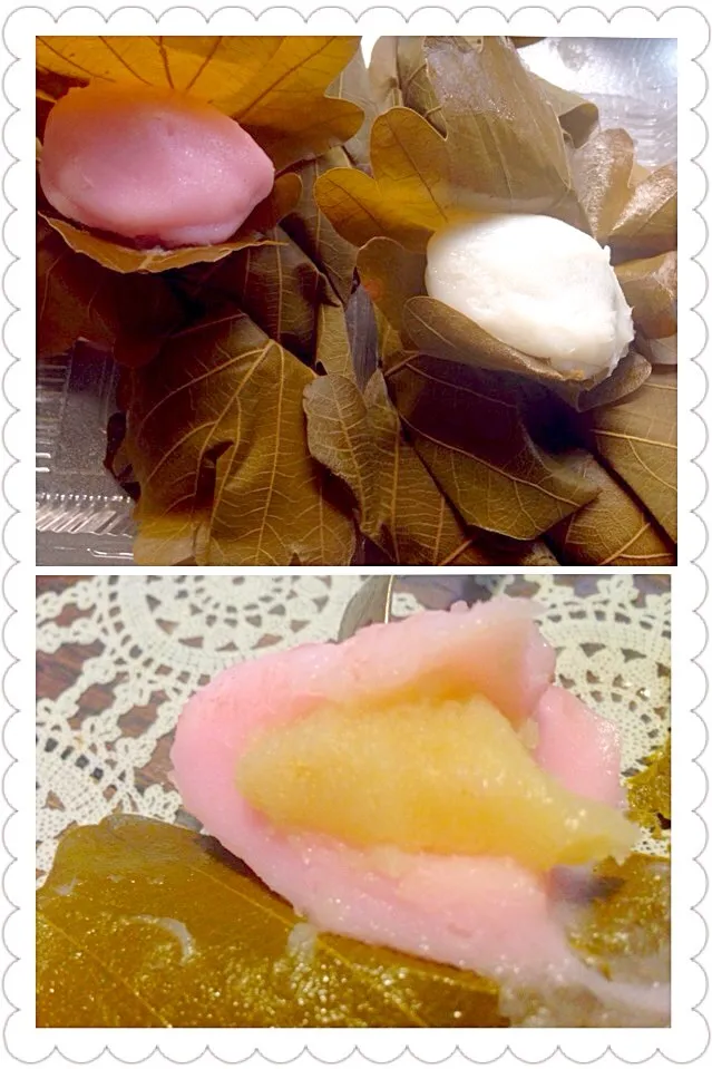 Snapdishの料理写真:rice cakes wrapped in oak leaves🍂柏餅(餡子・味噌餡)|🌈Ami🍻さん