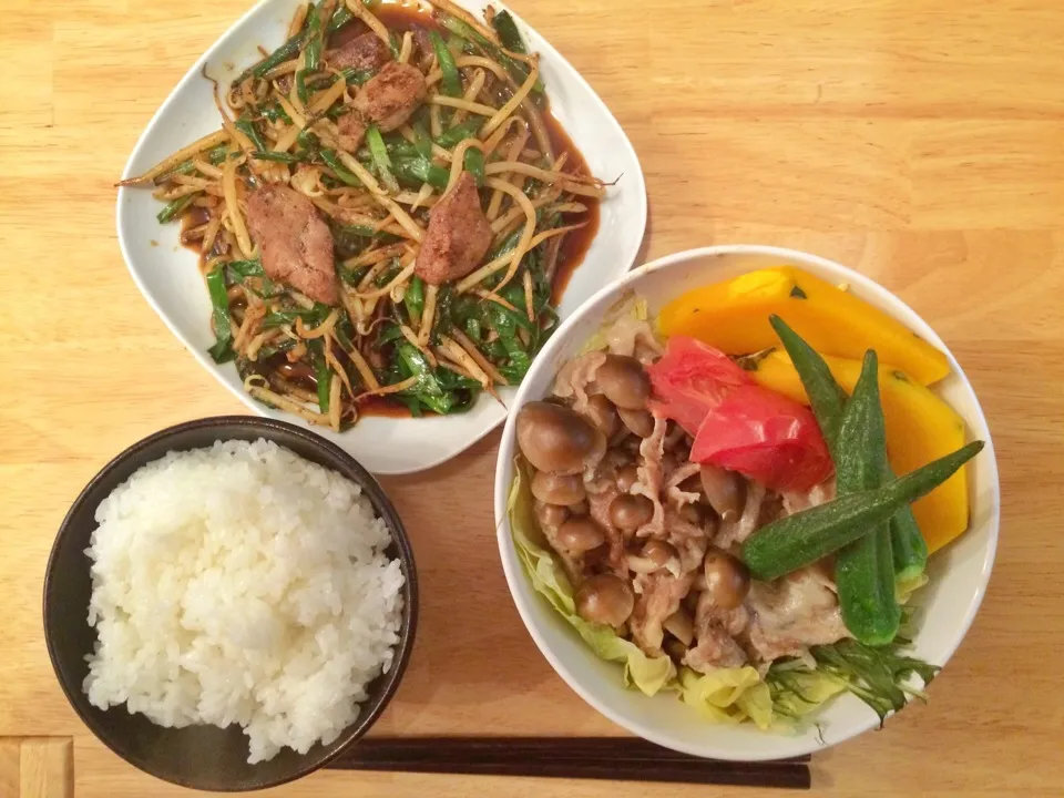 厚木豚のレバニラ やまと豚と地物野菜の蒸し物|ponyちゃんさん