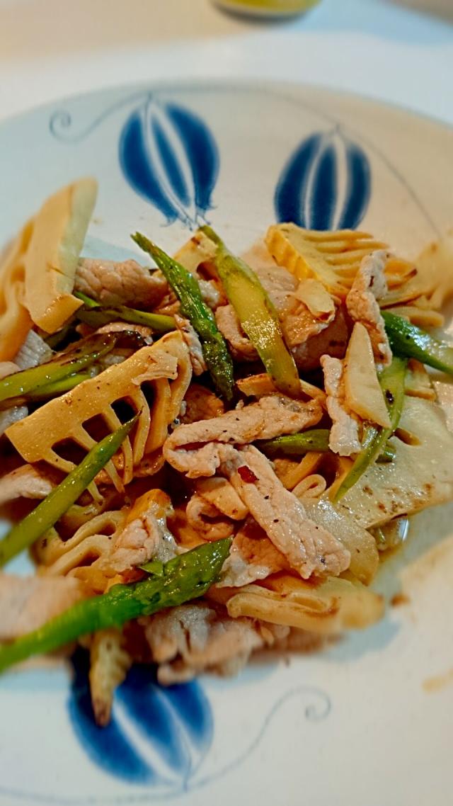 筍とアスパラと豚肉のオイスターソース炒め 夢子 Snapdish スナップディッシュ Id Ceij9a