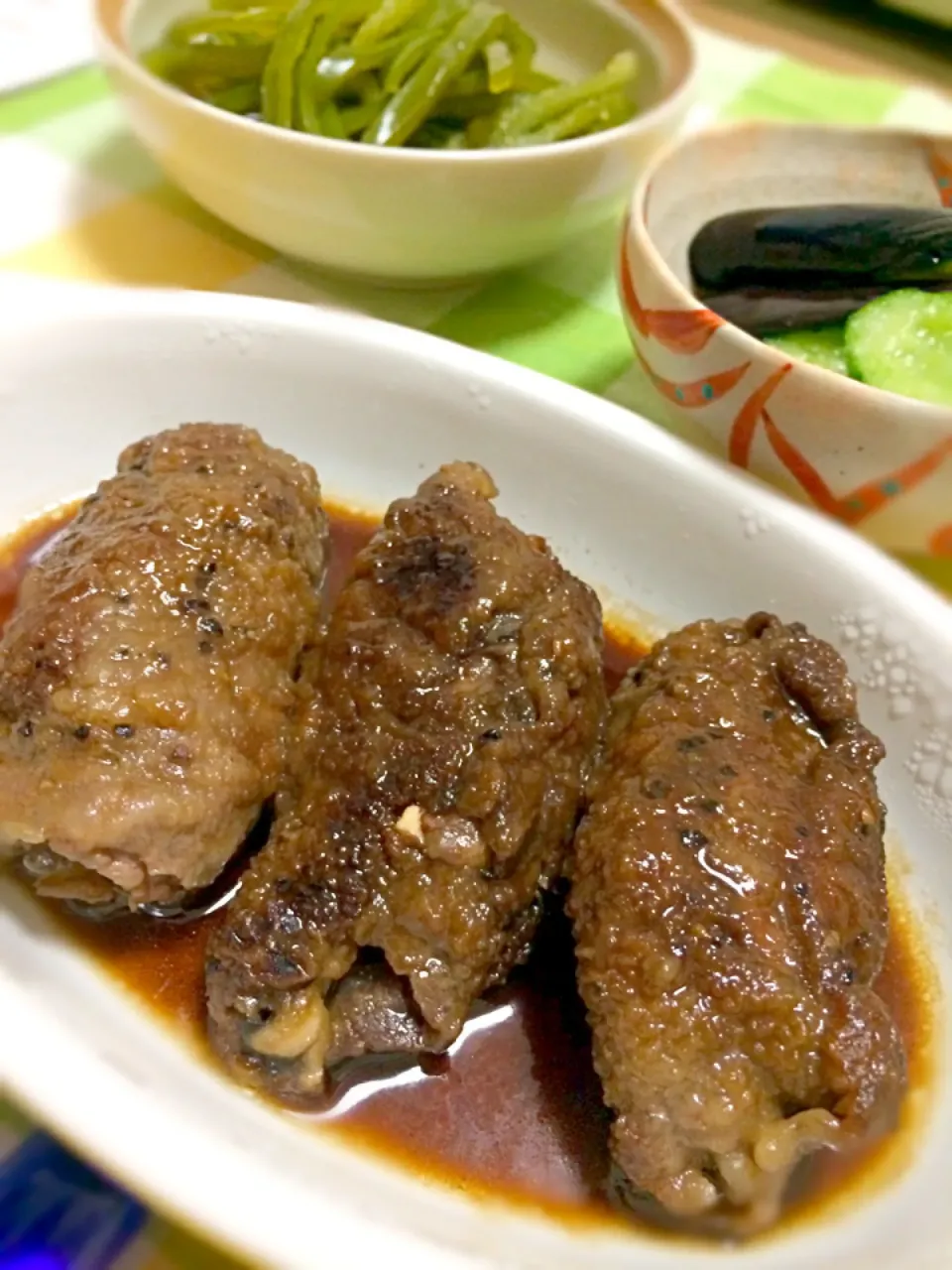 今日の夕飯。牛肉のクリームチーズ＆舞茸巻。|みきさん