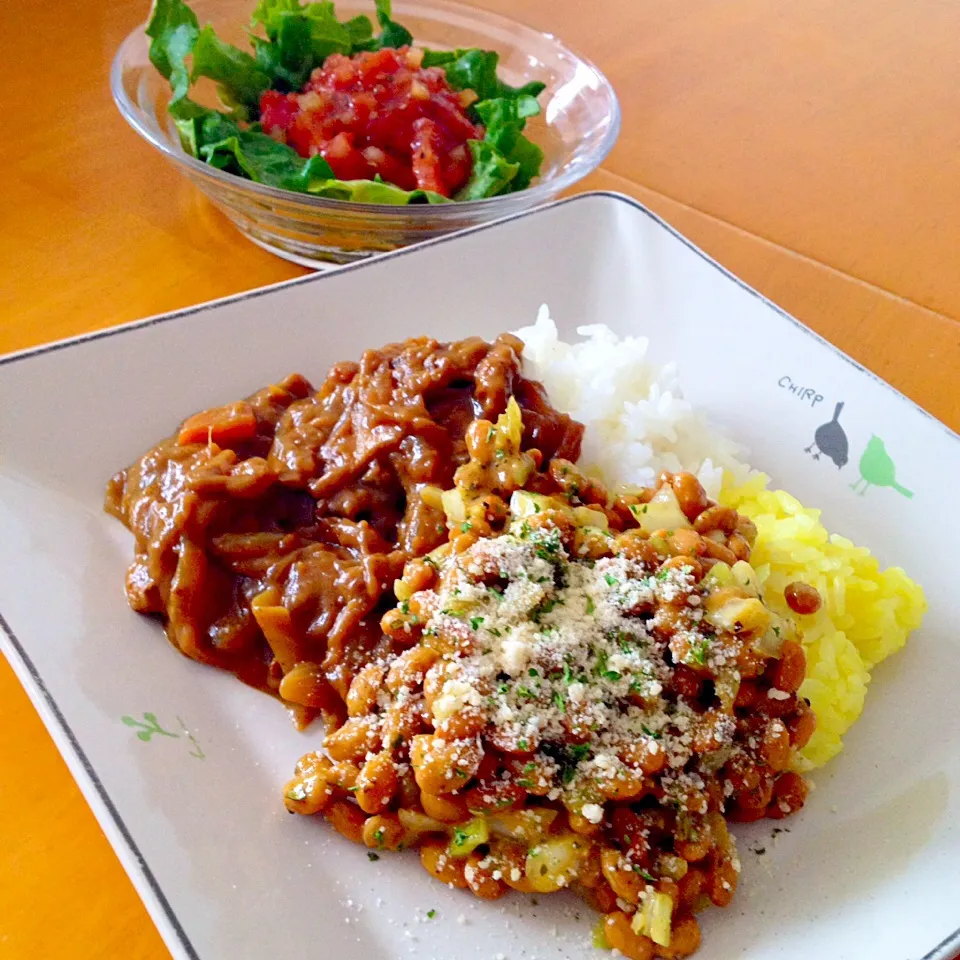 朝カレー！スパイシーカレー納豆トッピング|カウンター嬢さん