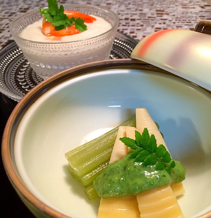 ふきの翡翠煮  筍の木の芽味噌   薯預蒸し|里美さん