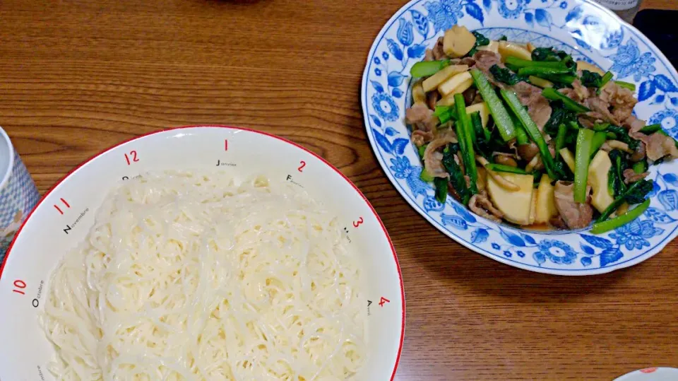 ・そうめん
・筍と豚肉と小松菜の炒め物|ようかんさん