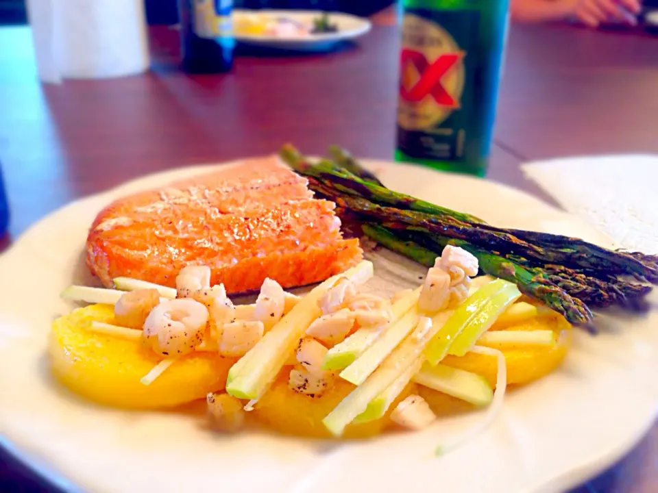 Salmon, scallops & apple polenta|Mark Lockettさん