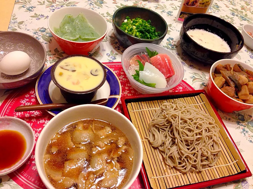 へぎ蕎麦☆お刺身☆煮物☆とろろ☆茶碗蒸し☆さしみコンニャク☆|まるこさん