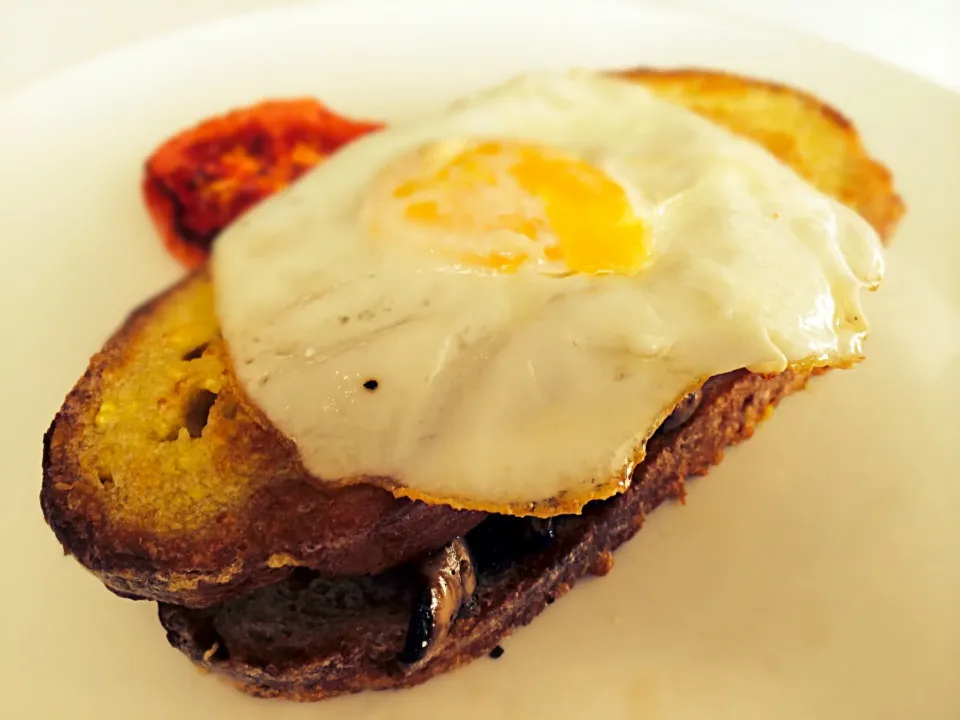 Madame Caprice : French toast, mushrooms, cheese and a egg on top|Sergio Lacuevaさん