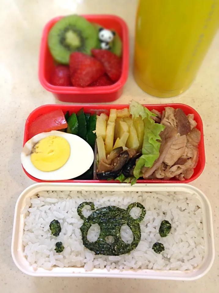 Today's JK lunch box. 今日も塾の模試。体育祭の疲れはとれたのかにゃ？頑張るJKにパンダぴょん弁当。|hoppycowさん