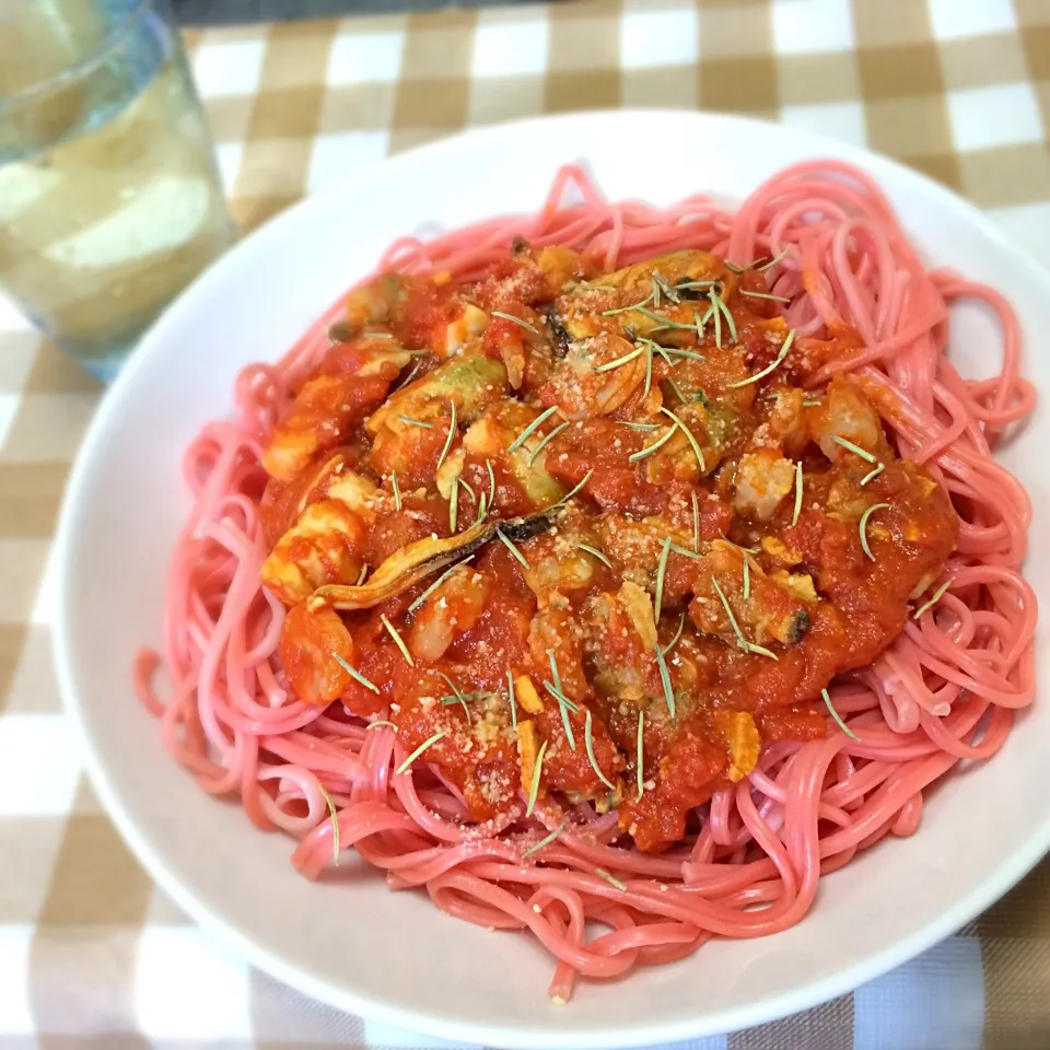 🍅トマト麺パスタ(宮崎)のシーフードトマトソース🍝|uchikawa hiroshiさん