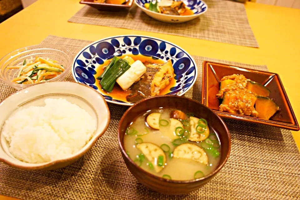 かれいの煮付け・かぼちゃの煮物・切り干し大根のマヨサラダ|ゆのこさん