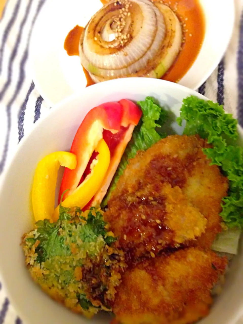 アジフライ丼、玉ねぎステーキ|なななさん