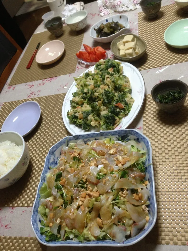 Snapdishの料理写真:中華風刺身と三つ葉のかき揚げ|林 順子さん