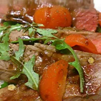 Snapdishの料理写真:beef tagliata with cherry tomatoes and rucola|Eléonora Dさん