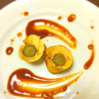 Snapdishの料理写真:牛蒡とチキンのガランティーヌ、すき焼き風赤ワインソース|Shota  Matsushitaさん