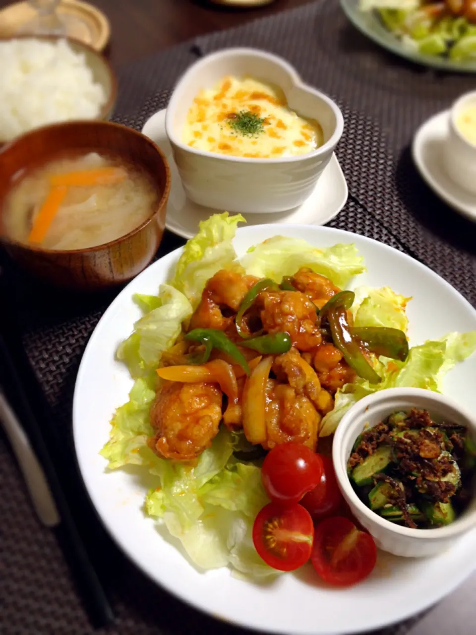 鶏のピリ辛炒めの晩ご飯|mikaさん